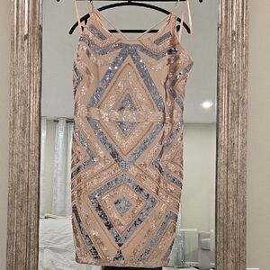 Adelyn Rae Sequin Mini Dress - Silver and Tan